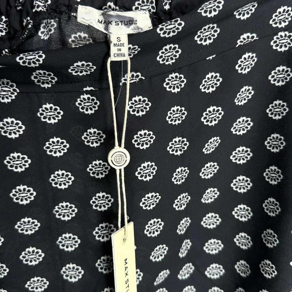 Max Studio Womens Black White Floral Medallion High Rise Shorts Size S 3703D05‎